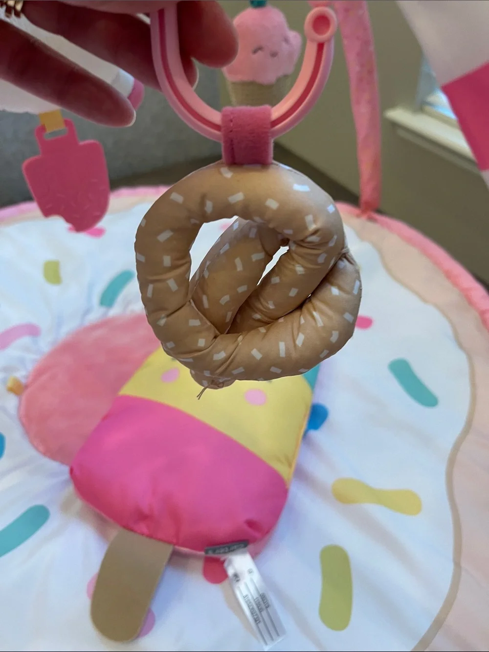 Carter's Pink Donut Play Mat with Colorful Hanging Plush Toys